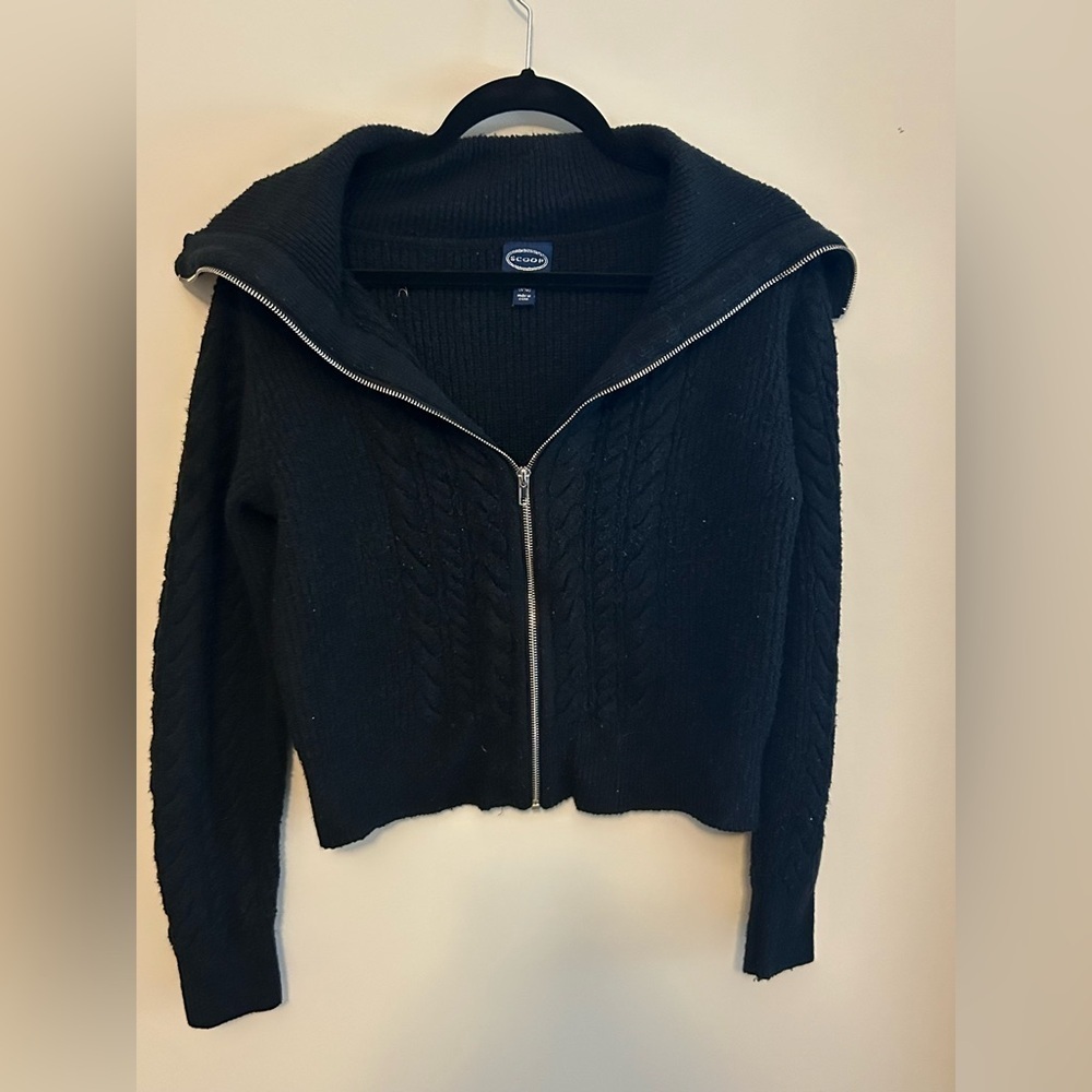 Scoop Black Zip-Up Women's Cardigan